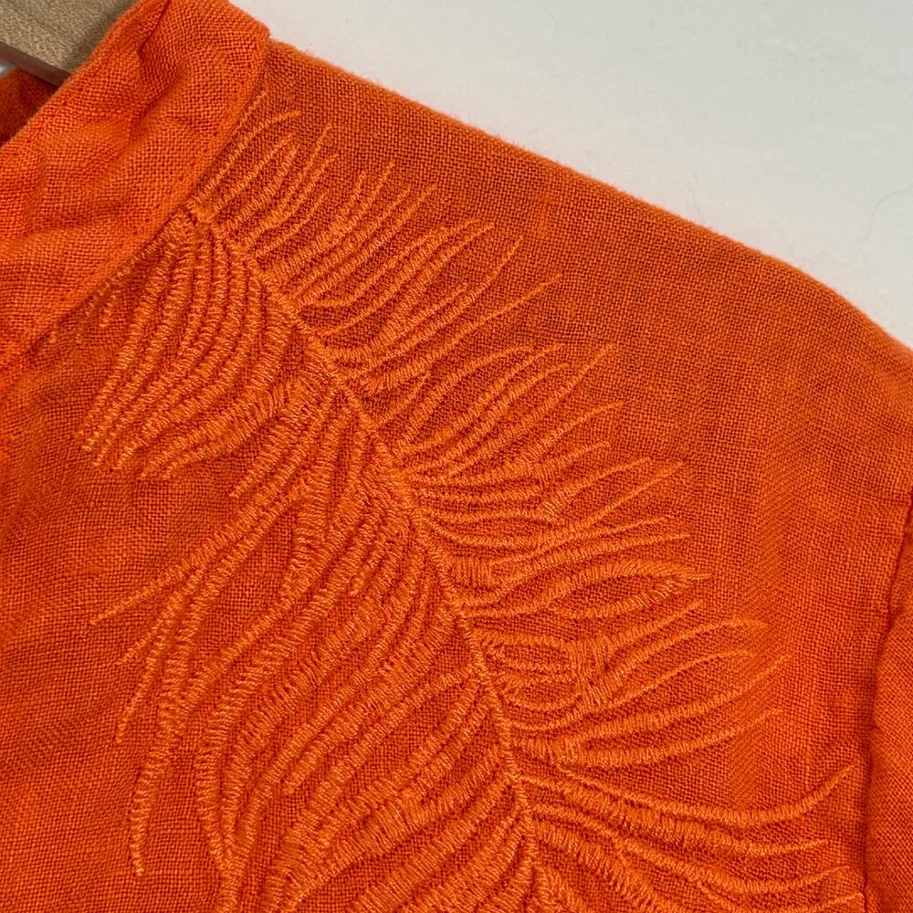 Italian 100% Linen Embroidered Orange Dress with Pockets Women’s One Size - Picture 6 of 7